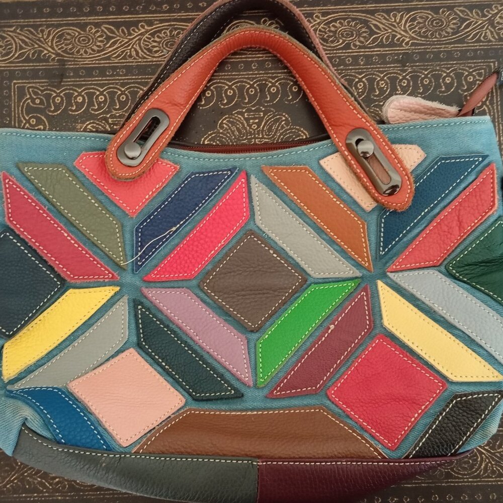 Spring Step Multicolor Geometric Crossbody Bag
